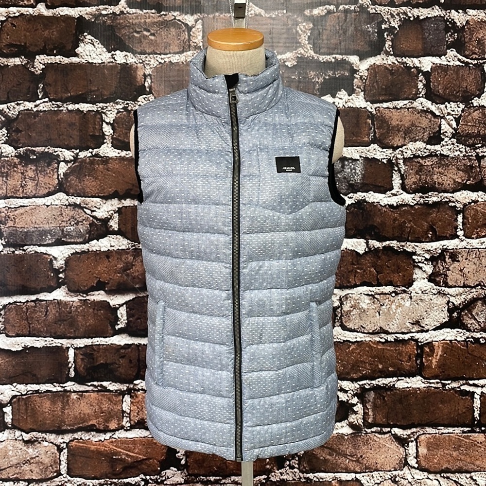 ARMADA Puffer Vest Arium Blue White Duck Down Size Small